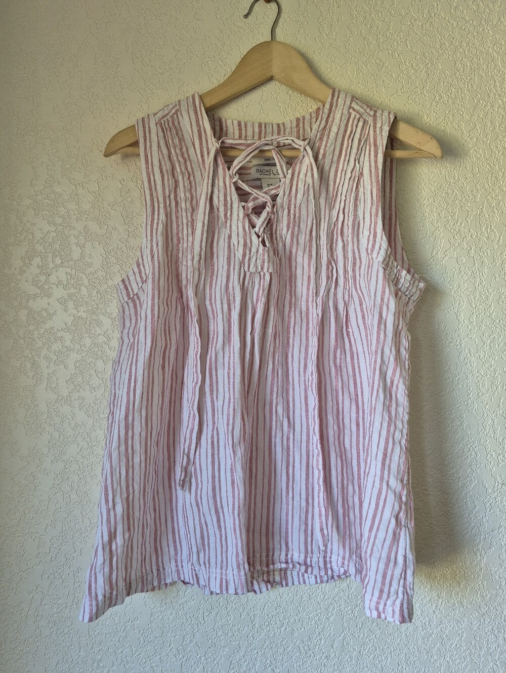 Rachel Zoe 100% Linen Pink White Striped Tie Tank Womens Size M